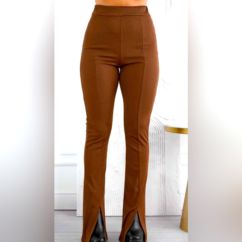 SHEIN large brown caramel stretch legging form fitting trouser pants flare nwot